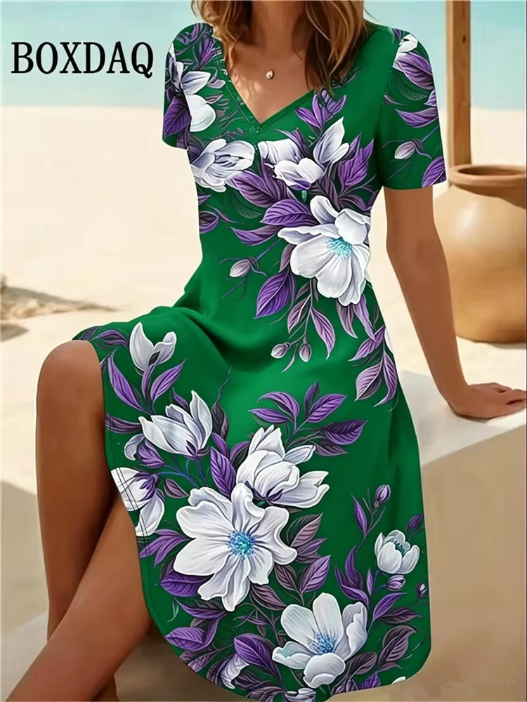 6XL 플러스 사이즈 여성 드레스 여름 해변 캐주얼 A - Romper Floral Print 리뷰 및 가격