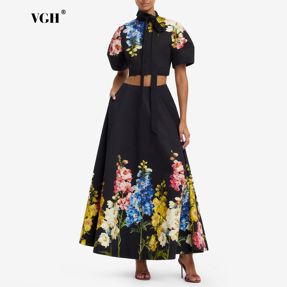 VGH 여성용 우아한 플로럴 프린트 투피스 세트, 넥  - Midi Skirt Floral 리뷰 및 가격
